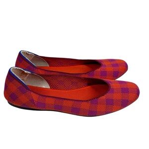 ROTHY’S The Square Flat Gingham Pomegranate Coral Orange Purple W8.5